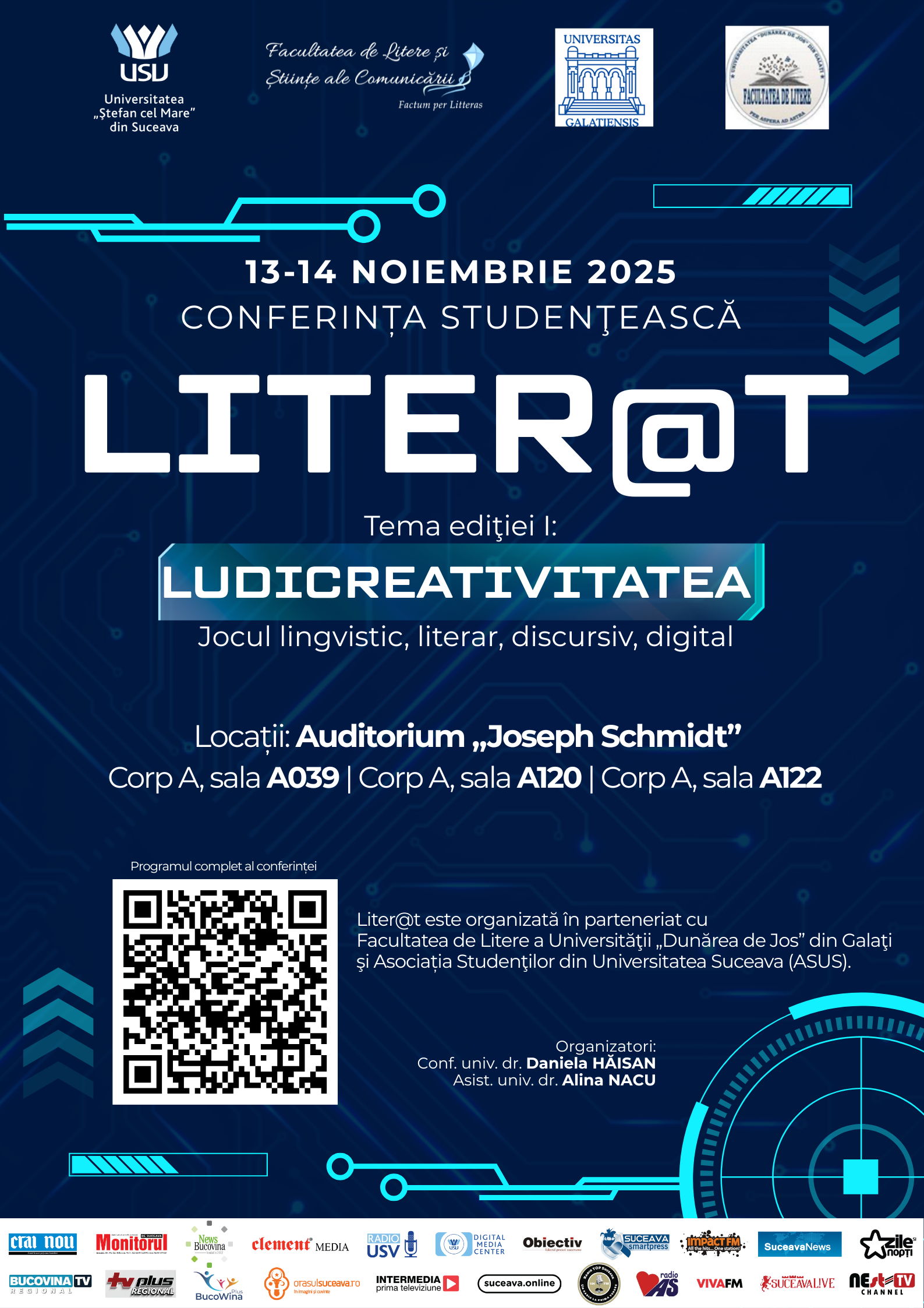 Afișul conferinței studențești Liter@t 2025 &mdash; Ludicreativitatea