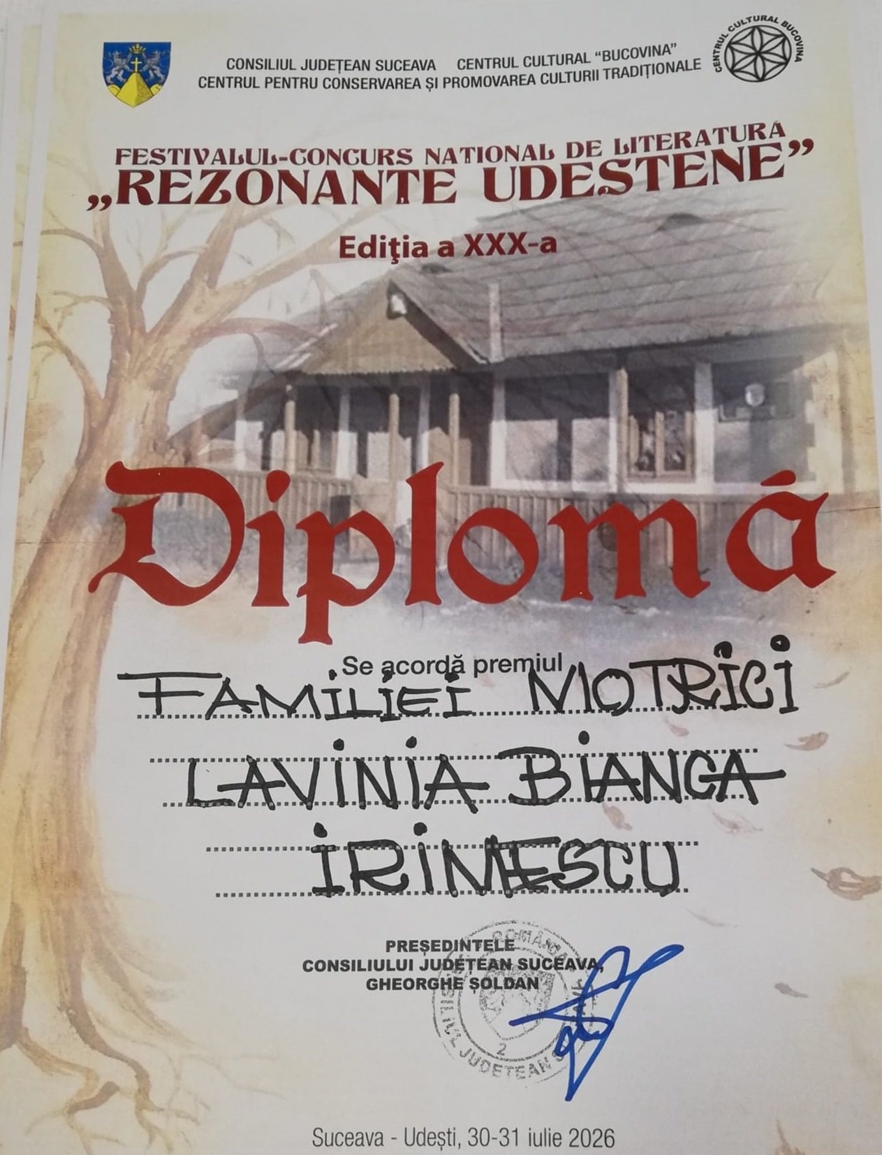 Mențiune specială &mdash; &bdquo;Rezonanțe udeștene&rdquo;, Lavinia-Bianca Irimescu